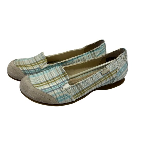 Mudd Women's Preform Plaid Flats Green Blue Slip On Casual 90s Retro Sz 8.5 NIB - Picture 1 of 10